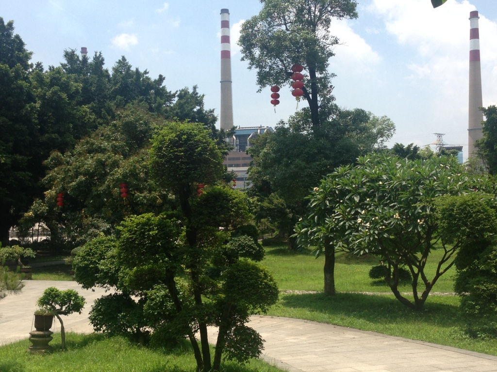 Factory overlooking the garden